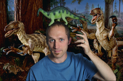 Joel with the dinosaurs.